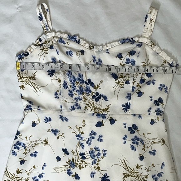 RIHOAS Floral Ruffle Flounce Trim Trumpet Mini Dress White Blue Medium Boho - Picture 12 of 15
